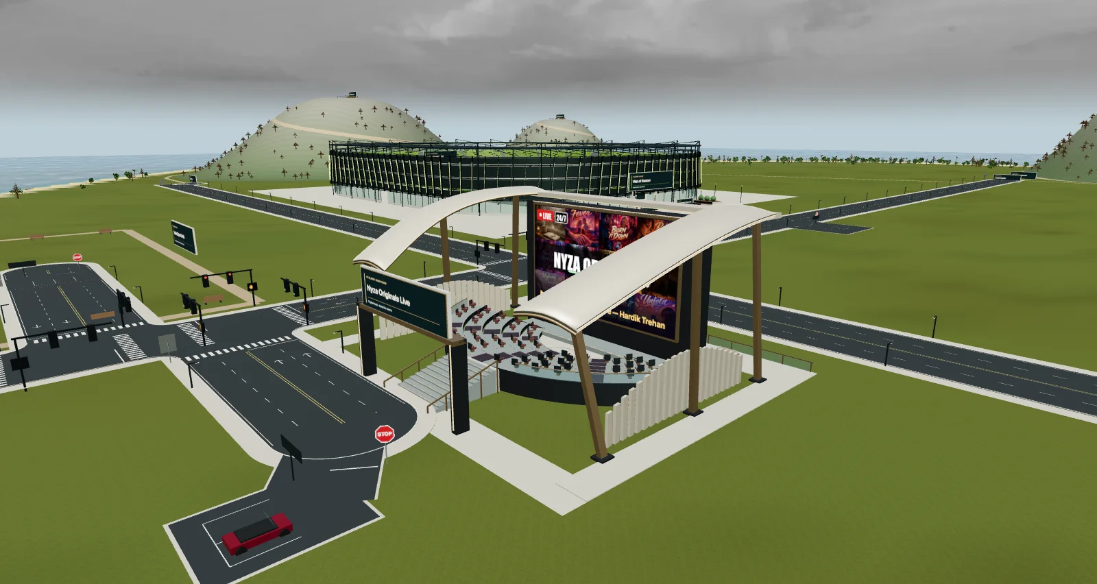 Rebuilt Nyza Originals cinema with tiered chairs, curved roof and connected arrival
