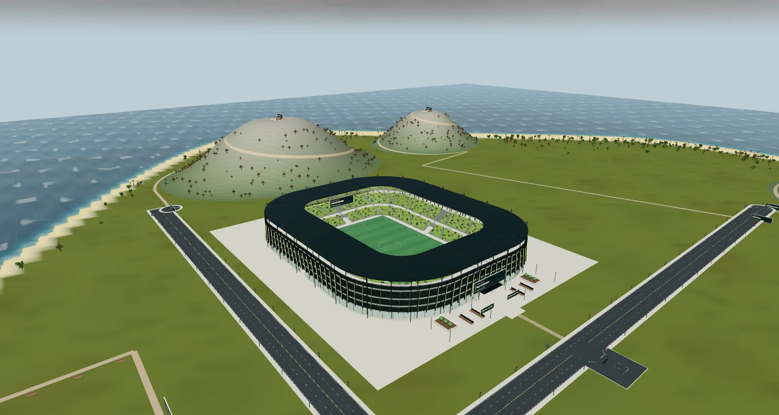 War of Soccer stadium with a three-tier bowl, exterior facade and arrival plaza